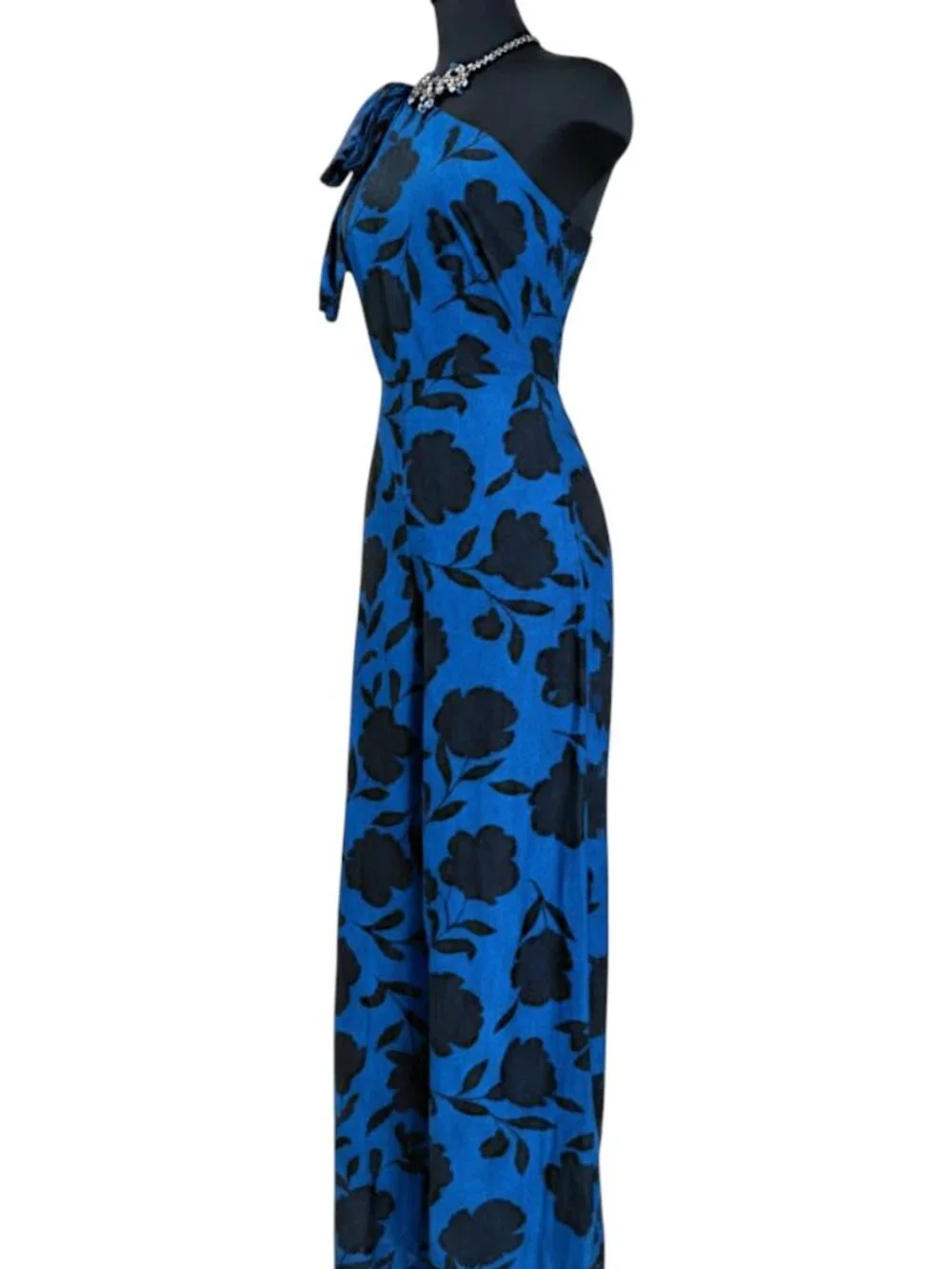 Kate Spade One Shoulder Floral Jumpsuit Blue Black Wide Leg Size 0 NWT